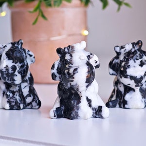 Zebra Jaspis ADORABLE Kuh Kristall schnitzen, Tier Kristall schnitzen, schwarzer Zebra Jaspis, Kristall Geschenke, Geisttier, Kuh Figur