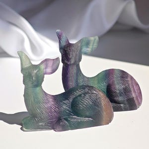 HIGH QUALITY Rainbow Fluorite Deer Crystal Carving | Hand-Carved, BOUTIQUE Quality | Crystal Statement Piece, Crystal Animal Decor