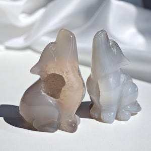 SPLENDIDI lupi ululanti in agata drusa / Colore lavanda naturale / Sculture in cristallo di agata drusa - Qualità boutique, intagliate a mano! / Decorazioni in cristallo