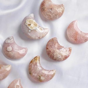 Roze amethist bloemagaat kristallen manen | HOGE KWALITEIT Sprankelende roze amethist bloemenagaat | Kristallen manen, kristallen decor