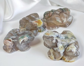SUPER COLORFUL Flower Agate Crystal Frogs | Green & Pink Flower Agate Crystal Carving | Crystal Decor, Crystal Collection, Crystal Animals