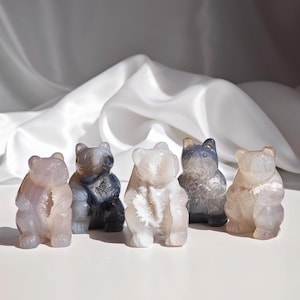 Splendidi orsi in agata drusa intagliati a mano / Cristallo di agata drusa intagliato a mano / Cristallo di orso, Animali di cristallo - Decorazioni di cristallo, Regali di cristallo