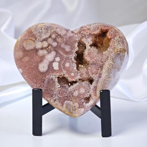 Pink Amethyst Crystal Heart on Stand | Super High Quality Druzy Pink Amethyst from Brazil | Unique Collection Crystal Piece - Crystal Decor