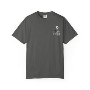 Skeleton Holding Guinness T-shirt | Small Chest Illustration, Goth, Spooky Tee image 5