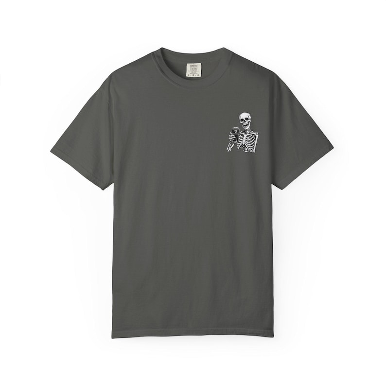 Skeleton Holding Guinness T-shirt | Small Chest Illustration, Goth, Spooky Tee image 5