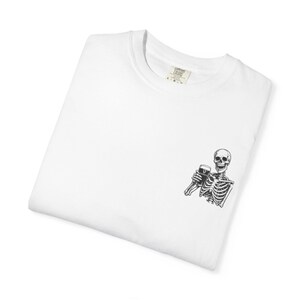 Skeleton Holding Guinness T-shirt | Small Chest Illustration, Goth, Spooky Tee image 3