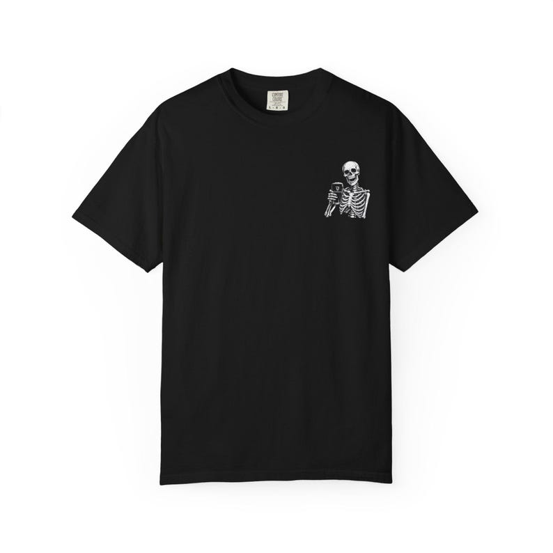 Skeleton Holding Guinness T-shirt | Small Chest Illustration, Goth, Spooky Tee image 13
