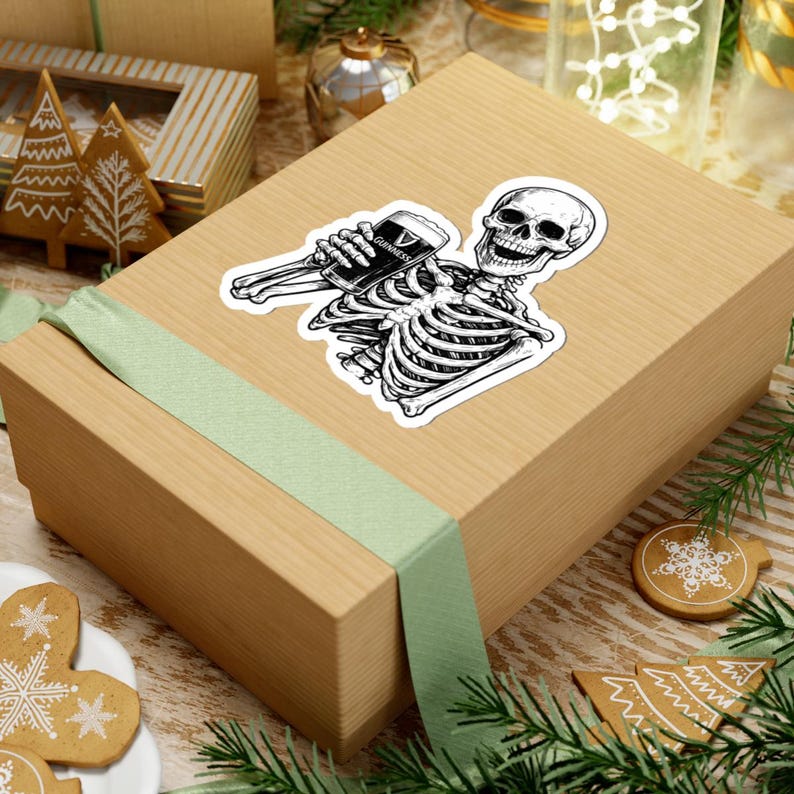 Skeleton Holding a Guinness Kiss-Cut Stickers image 9