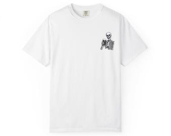 Skeleton Holding Guinness T-shirt | Small Chest Illustration, Goth, Spooky Tee
