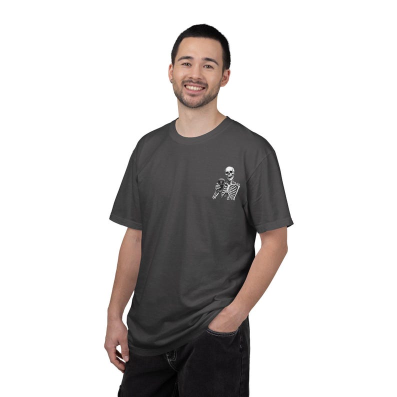 Skeleton Holding Guinness T-shirt | Small Chest Illustration, Goth, Spooky Tee image 12