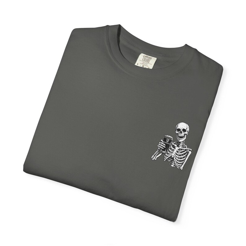 Skeleton Holding Guinness T-shirt | Small Chest Illustration, Goth, Spooky Tee image 7