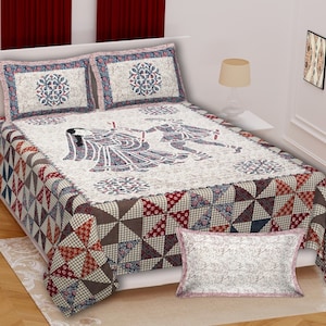 Rajasthani Jaipuri Barmeri Bedsheet with 2 Pillow Covers. Bed sheets Can Keep You Cool In Summer And Warm In Winter.