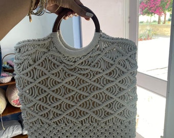 Macrame Wooden Handle, Round Wooden Bag Handle, Macrame Bag