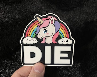 Funny Unicorn Sticker, Emo and Punk Themed Decal, Alternative Metalhead Gift, Pathfinder Goods PDX