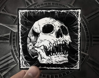 Death Metal Skull Sticker, Hand Drawn Gothic Skull Decals, Alternative Metalhead Gift, Pathfinder Goods PDX