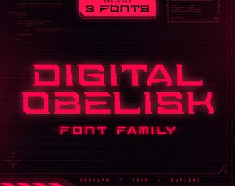 Digital Obelisk 3 Font Bundle, Cyberpunk Futuristic Font Family, Pathfinder Goods PDX