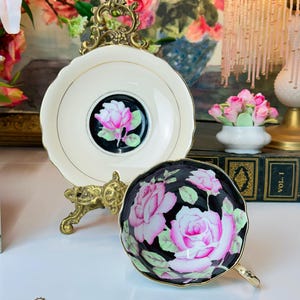 Rare Pretty Vintage Paragon Pink Cabbage Rose Flowers Cup and Saucer Double Warrant