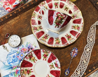Royal Albert Old Country Roses | Ruby Celebration | Damask Tea cup, saucer Trio