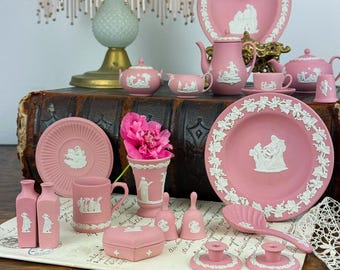Rare Wedgwood Jasper Pink Miniature Tea set/Coffee Pot/Tea Cup/Trinket Dish/Side Plate/ Collectables