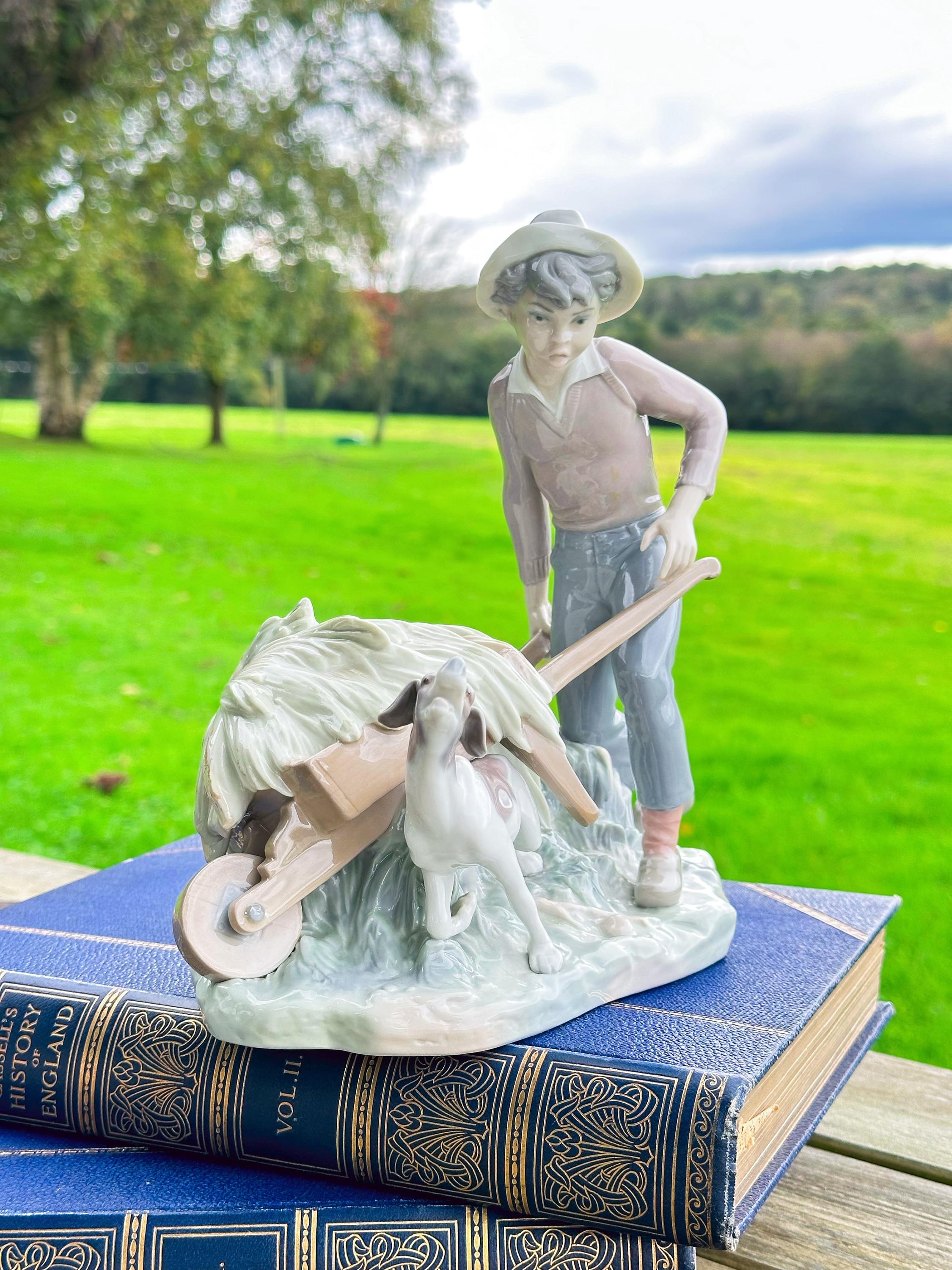 Rare Lladro Figurine Boy With Loaded Wheelbarrow and Dog - Etsy