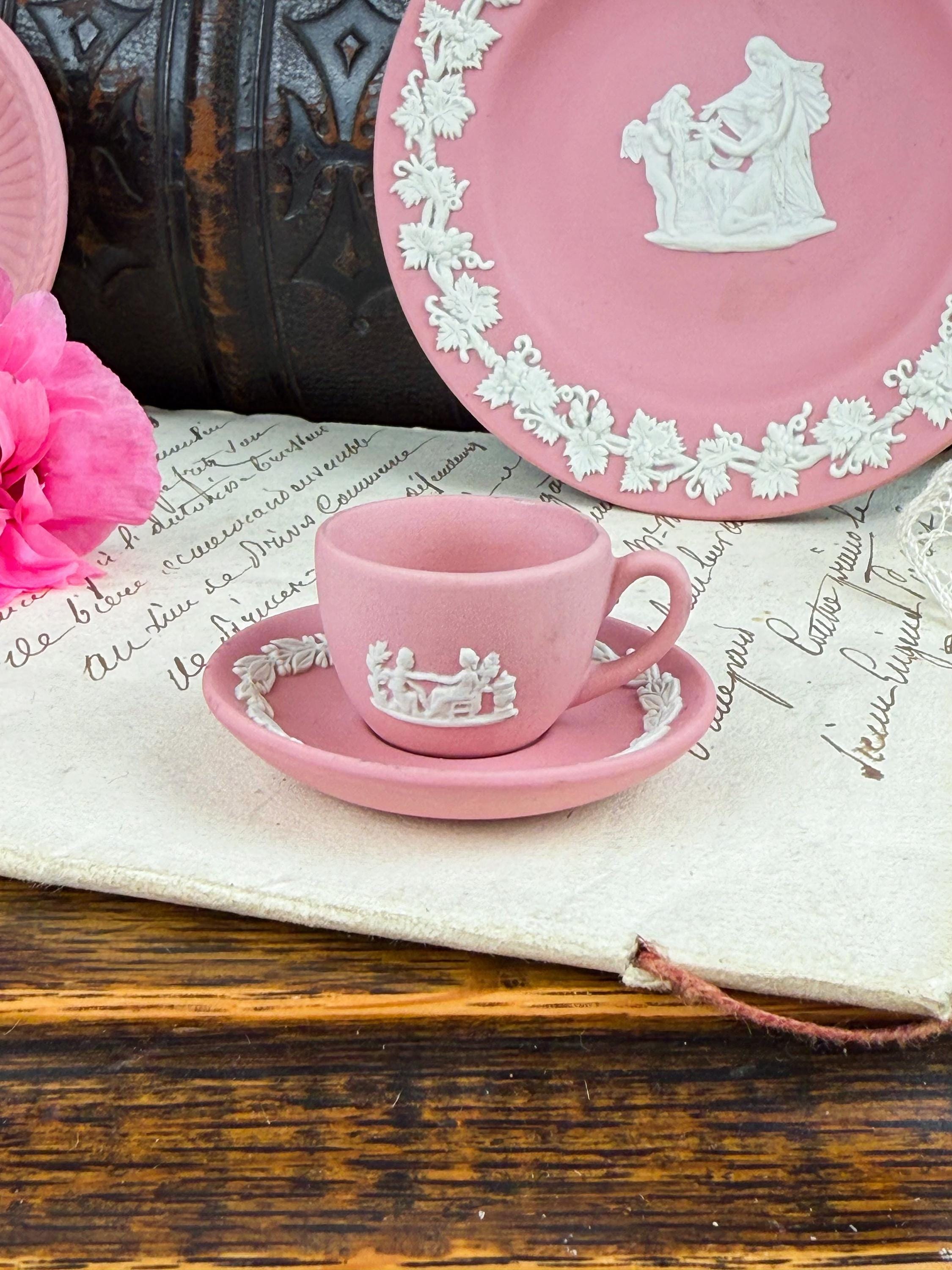 ウェッジウッド ピンク　ジャスパー　ミニチュア　ティーセット　コーヒーセット 希少なウェッジウッド ジャスパー ピンク ミニチュア ティー
