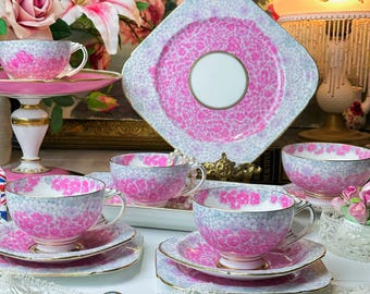 Vintage Paragon Cup & Saucer: Art Deco Hand-Painted Pink Blossoms