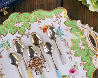 Set of 6 Sterling Silver Gilt and Enamel Coffee Spoons Birmingham Silver
