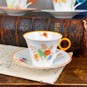 Rare Vintage Shelley Art Deco cup and saucer Regent shape Reg no 781613 /Afternoon Tea/ Hand Painted Vintage Cups
