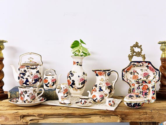 Vintage Masons Ironstone Mandalay Collection: Teapot, Water Jug