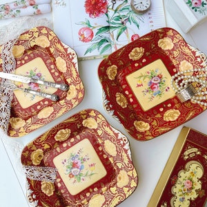 Antique Wedgwood Ruby Gilt Floral Cake Plate, England
