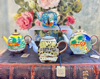 Charlotte Di Vita Collection Hand Painted Enamel Tea Pot. Limited