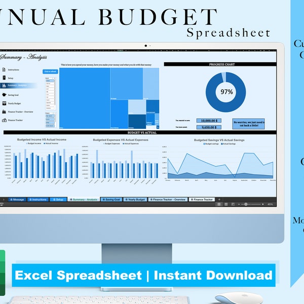 Budget Spreadsheet | Excel Budget Template | Customizable Categories | Expense Tracker | Digital Download