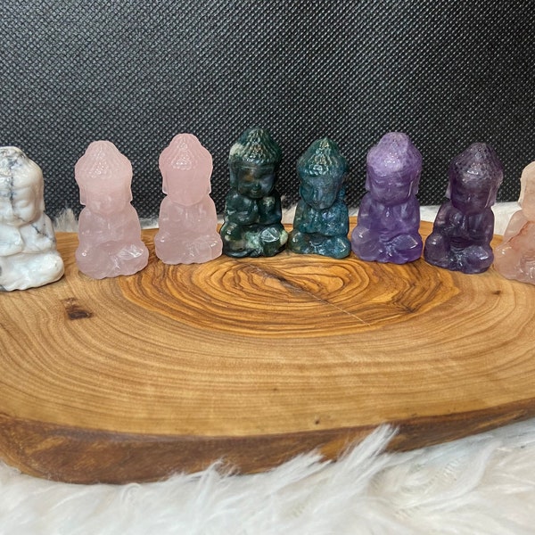 Small Buddha Carving- Howlite, Rose Quartz, Moss Agate, Amethyst, Fire Quartz