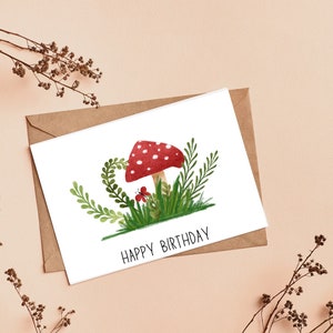 Biglietto d'auguri stampabile con fungo rosso, download istantaneo, estetica Cottagecore
