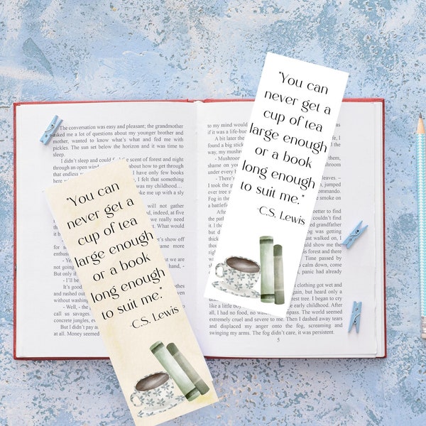 Printable Literary Bookmark | Literary Quote | Digital Bookmark | Bookmark Printable | Books and Tea