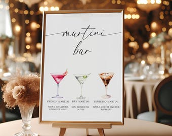 Letrero de bar de martinis, bebidas de autor, menú de cócteles, personalizado, descarga instantánea