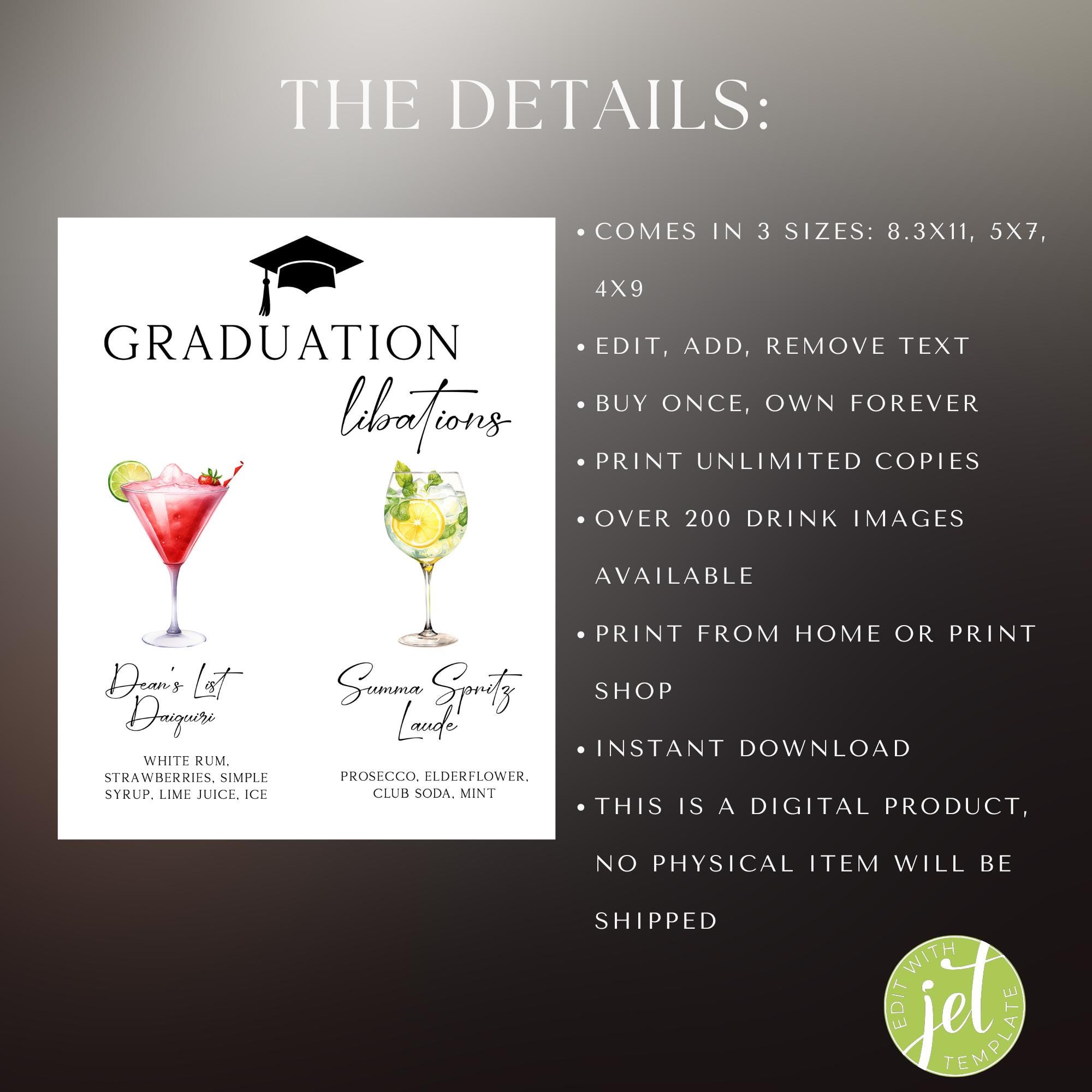 Graduation Signature Cocktail Sign: Editable Bar Menu Template - Etsy