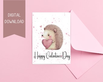 Hedgehog Valentine's Day Card, Printable Love Card (Digital Download)