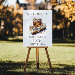 Bearbeitbares Willkommensschild, Whisky & Zigarren, Geburtstag, Ruhestand, Junggesellenabschied, Sofort Download
