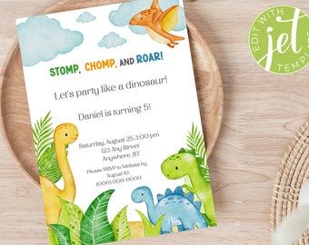 Editable Dinosaur Birthday Invitation, Birthday Invitation Printable, Instant Download