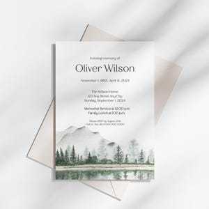 Celebration of Life Editable Invitation Template, Memorial, Instant Download, Mountain Lake