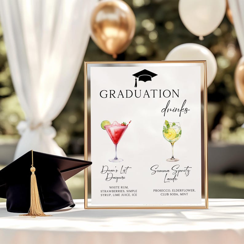 Graduation Signature Cocktail Sign: Editable Bar Menu Template - Etsy