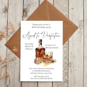 Editable Whiskey Birthday Invitation Template; Printable Invitation for men, Aged to Perfection, Instant Download, W103