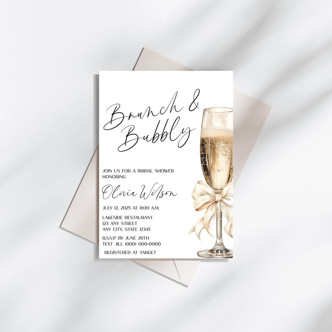Editable Bridal Shower Invitation Template, Brunch & Bubbly, Champagne ...