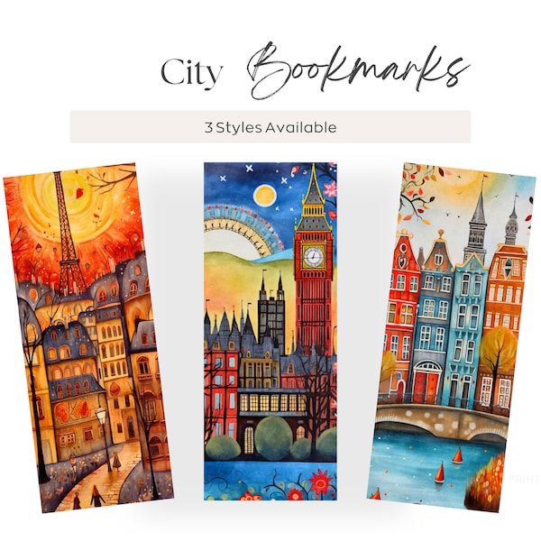 European City Bookmark, London, Paris, Amsterdam, Gift for Readers, Travel Lovers