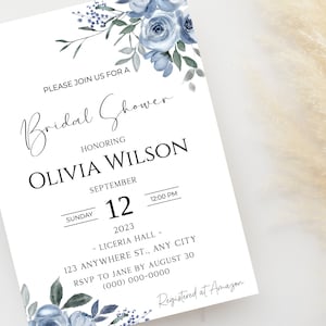 Dusty Blue Floral Bridal Shower Invitation Template (Digital Download)
