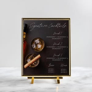 Insegna per cocktail con firma modificabile, whisky e sigari, menu bar personalizzato, compleanno, pensionamento, addio al celibato, 8x10, W101