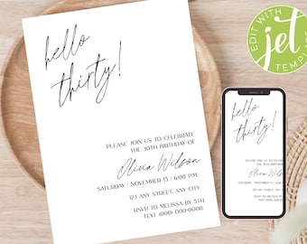 Editable Minimalist Birthday Invitation Template, Modern Invitation, Instant Download, Printable