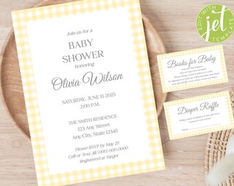 Gelbes Gingham-Babyparty-Einladungsset (digitaler Download)