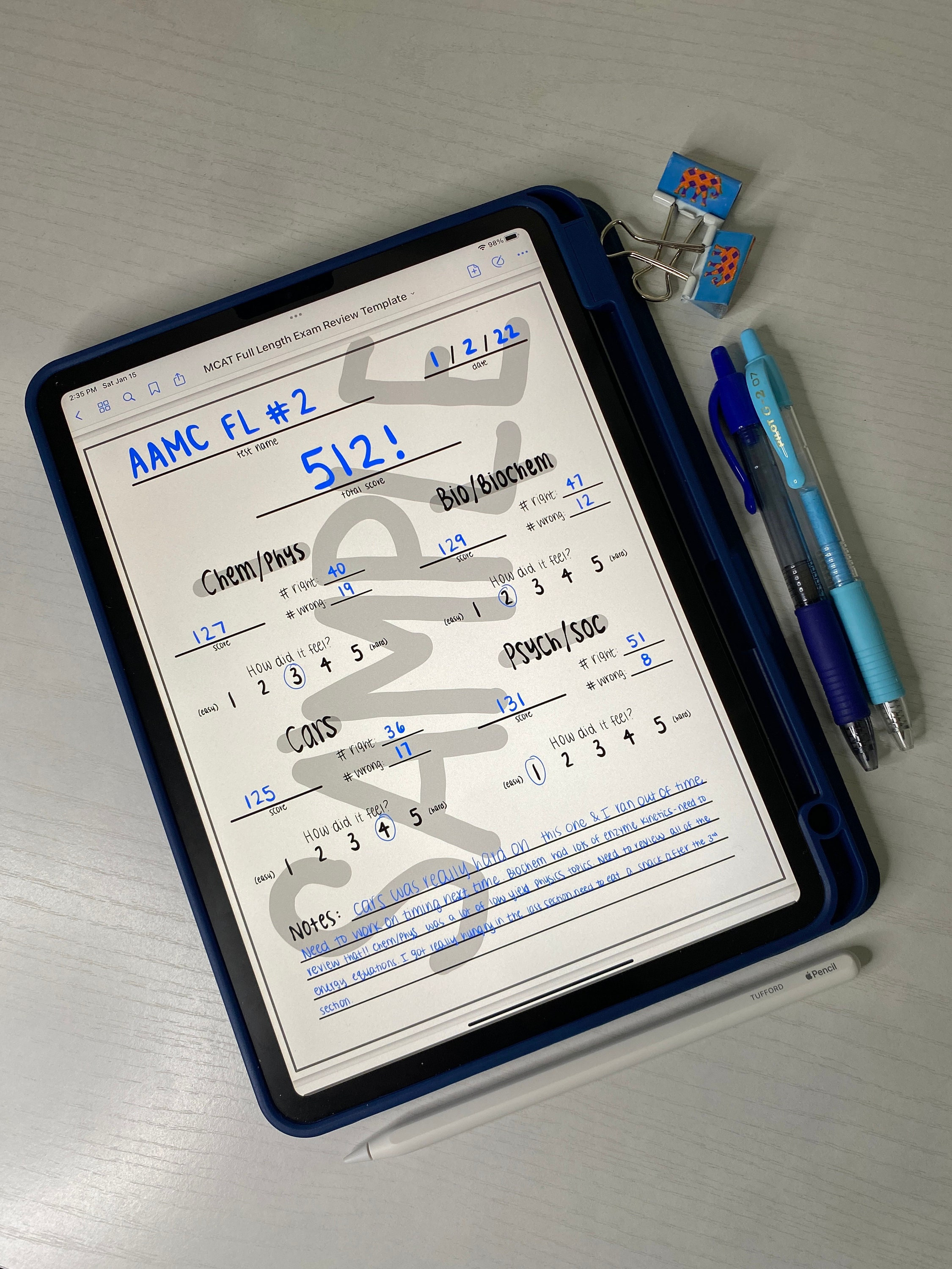 MCAT Full Length Exam Review Template Etsy